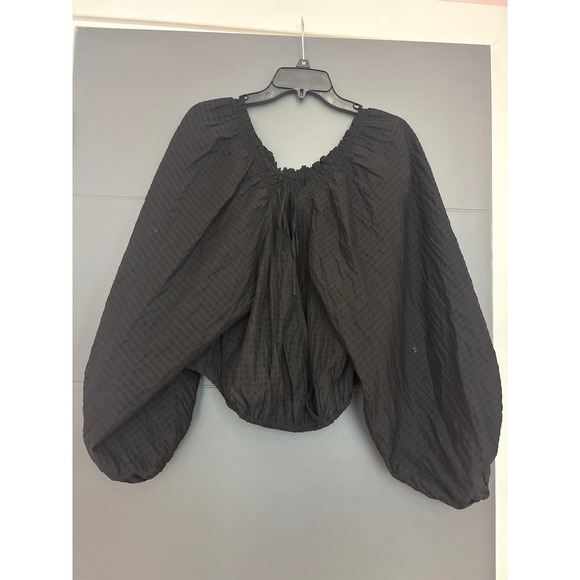 Free People Black Textured Balloon Sleeve Square Neck Crop Top M - Picture 4 of 6